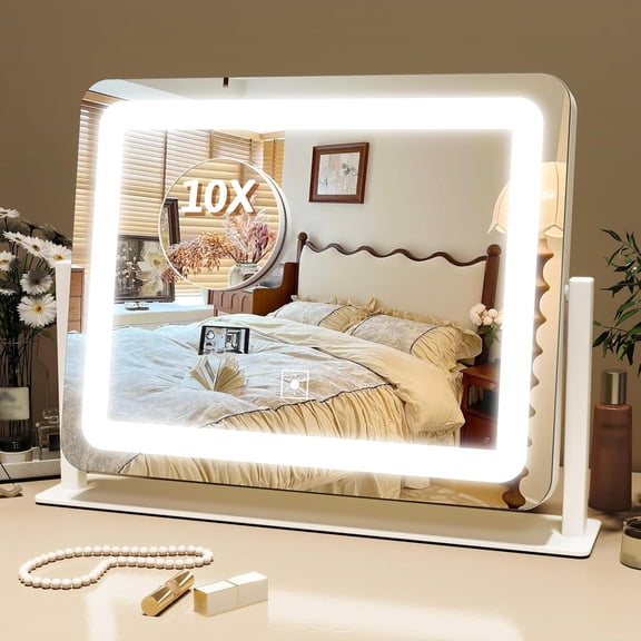 Vanity Mirror with Lights, 12" x 16" Lighted  Mirror with  Touch Control, 3 Color Modes & Brightness Adjustable,   Mirror with 10X Magnification, 360? Rotation for