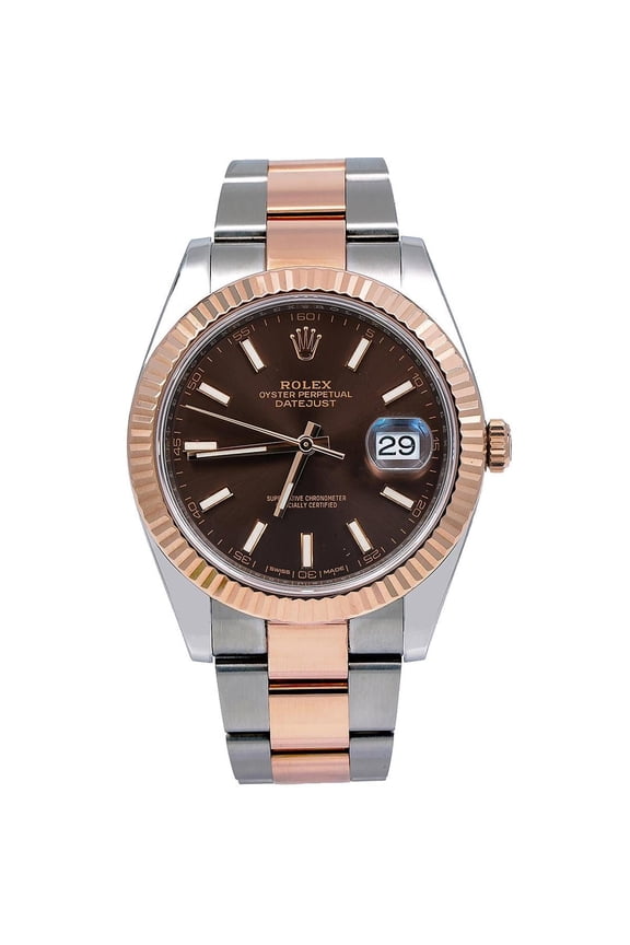 Pre-Owned Rolex Datejust 41MM 126331 Chocolate Dial Fluted Bezel Two Tone Rose Gold Oyster Bracelet