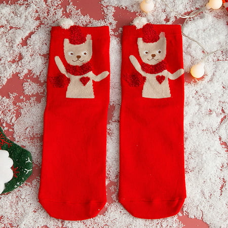 

VERMON Xmas Stockings 1 Pair Keep Warm High Elasticity Popular Three-dimensional Cartoon Animal Merry Christmas Socks