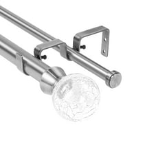 Urbanest Crackle Glass Manhattan 1" 5/8" Double Drapery Curtain Window Rod Set - 48" to 84", Brushed Steel