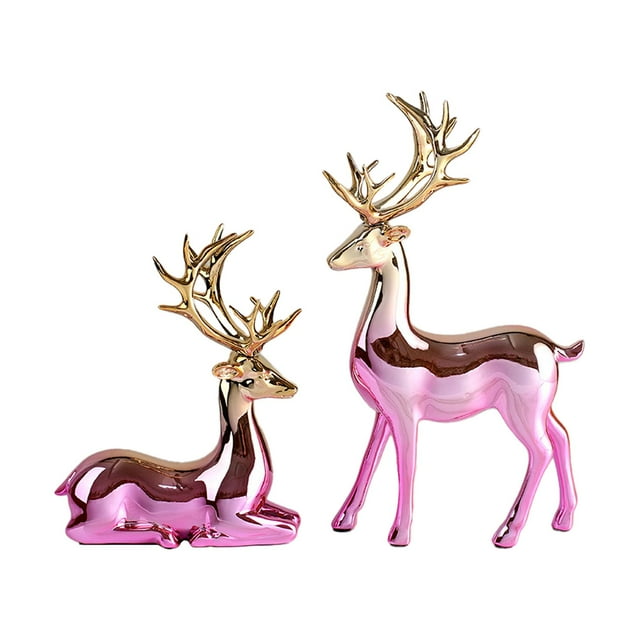 Colección de 2 esculturas de alce, adornos de mesa, figuras decorativas creativas Rosa dorado