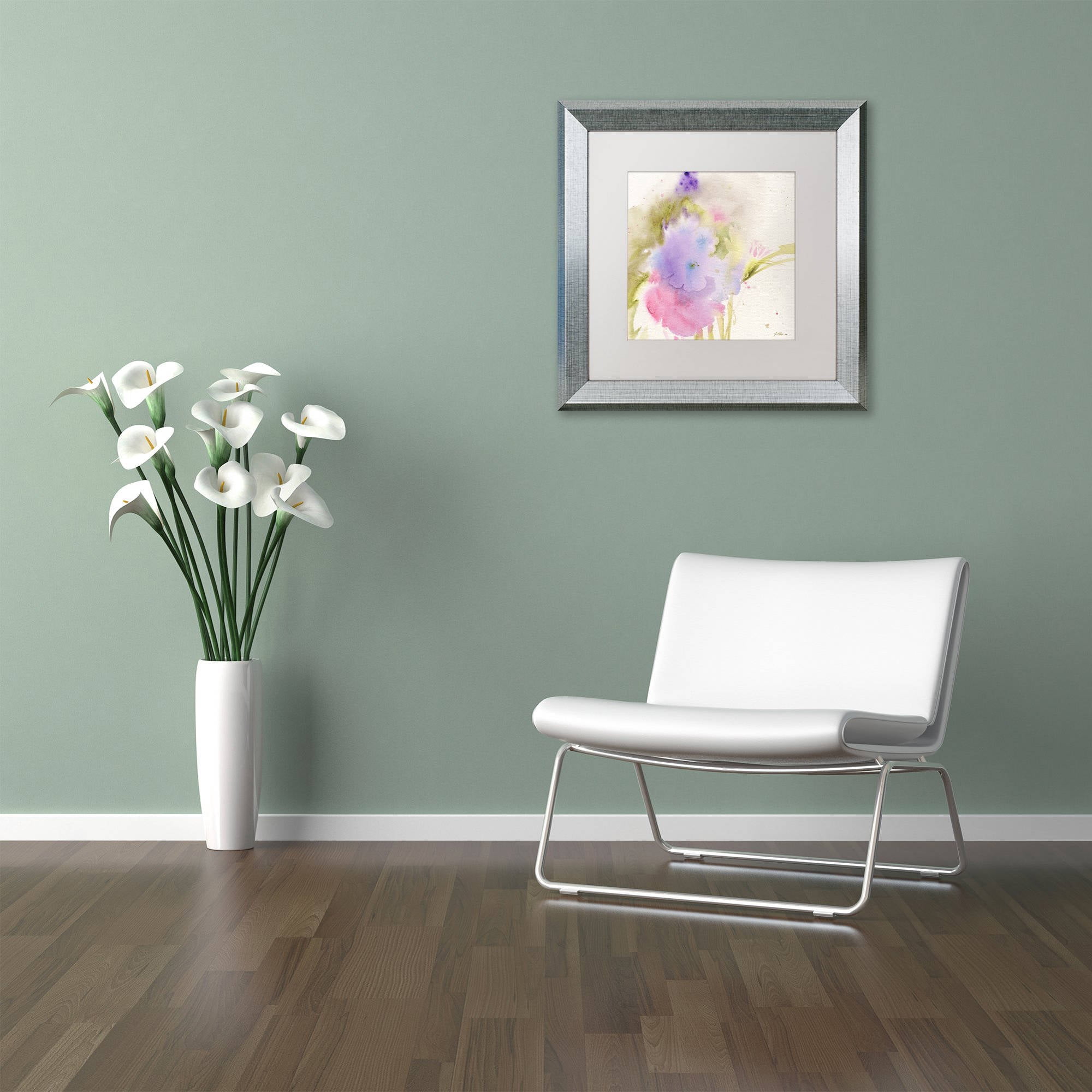 Trademark Fine Art "Purple Blooming" Canvas Art by Sheila Golden, White Matte, Silver Frame