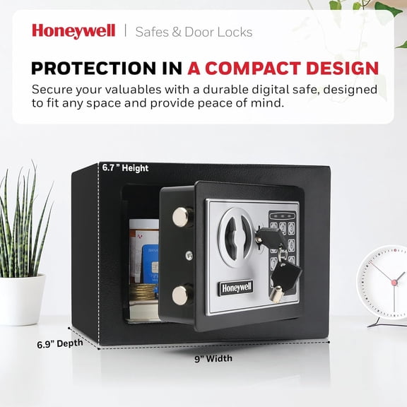 - Bolt Down Small Safe Box with Digital Lock for Home - Steel Security Electronic Lock Box - Cabinet & Door Design Safe with 2 Keys - 0.17-Cubic Feet - Black - 5005