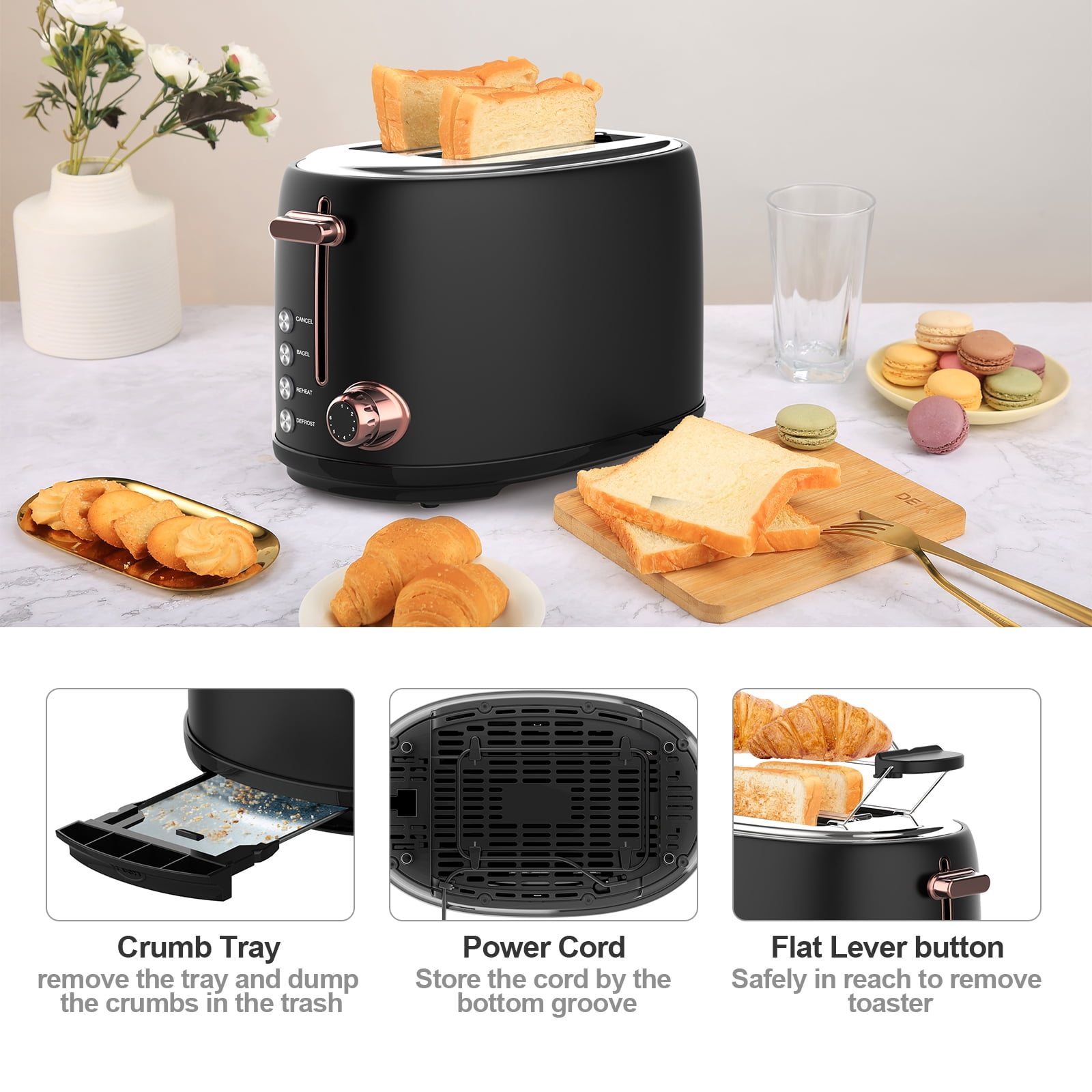 Evoloop Toaster 4 Slice, Stainless Steel Bread Toasters, 6 Bread Shade  Settings, Black 