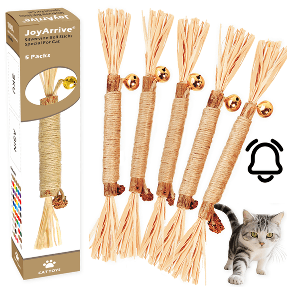 Natural Silvervine Matatabi Bell Sticks Cat Chew Toys with Cotton Treat, Durable Indoor Dental Teeth Cleaning Care Catnip Pack for Cat (Size M Color A)