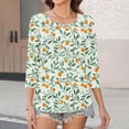 thumbnail image 5 of Women's 3/4 Sleeve V Neck T Shirts Floral Graphic Print Casual Base Tee Tshirts for Women Fall Summer Spring (2XL, Green), 5 of 6
