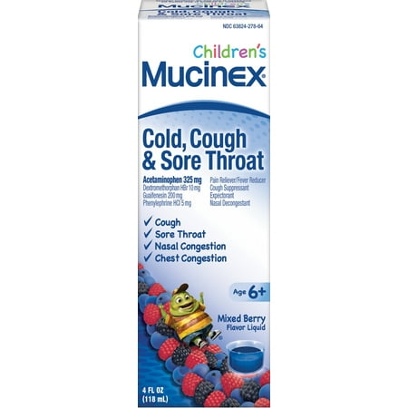 Childrens Cough - Mucinex Childrens Cold, Cough, & Sore Throat Liquid, Mixed Berry, 4oz
