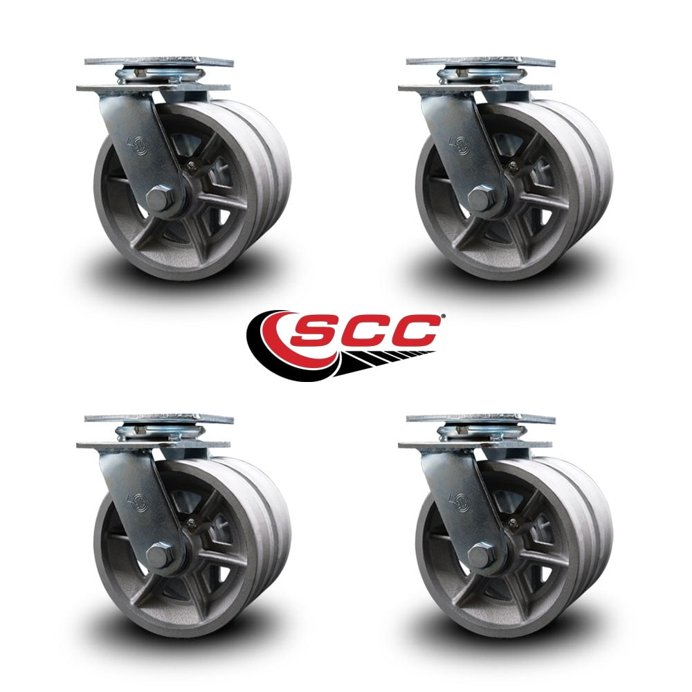 6 Inch Dual V Groove Semi Steel Wheels Swivel Caster Set with Ball Bearings SCC