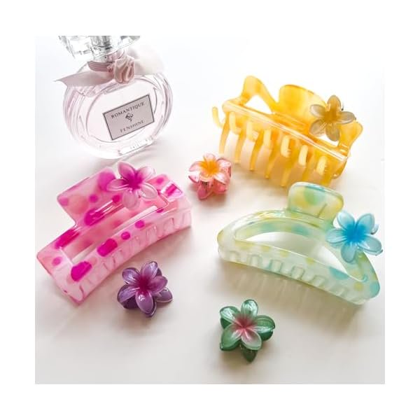 wonima44 Hair Claw Clips for Women Girls,3PCS Big Claw Clips for Thick Thin Hair Claws,6PCS Small Hawaiian Flower Hair Clups,Cute Womens Hair Accessories,Summer Beach Vacation Essentials(colorful)