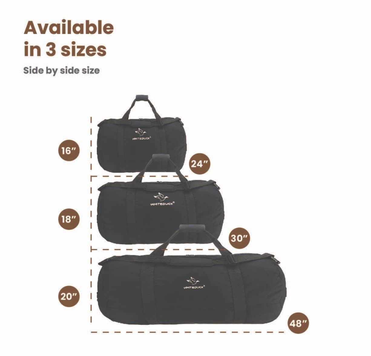 (2 pack) WHITEDUCK Heavy Duty Canvas Duffel Bag for Men and Women - Foldable Military Army Style Duffel Bag, with Full Length Zipper- Outdoors, Travel, Gym & Storage (Large 30" x 18", Black)
