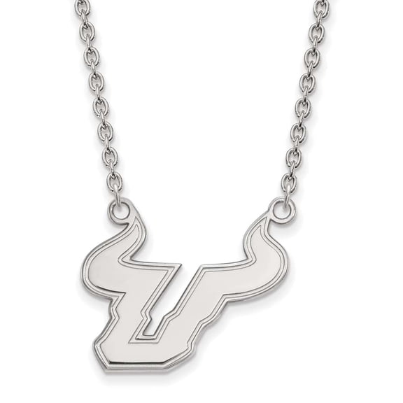 14k White Gold LogoArt University of South Florida Bull Large Pendant 18 inch Necklace Q4W010USFL-18