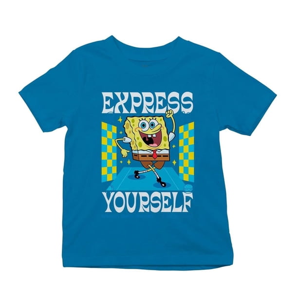 Playera Bob Esponja Fan Army Talla 8 manga corta estampado express yourself azul turquesa