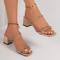 thumbnail image 6 of Gpaecead Women's Rhinestone Fine Strap Chunky Heel Slides Open Toe Sparkling Dressy Summer Party Shoes, B-Gold, 6 of 8