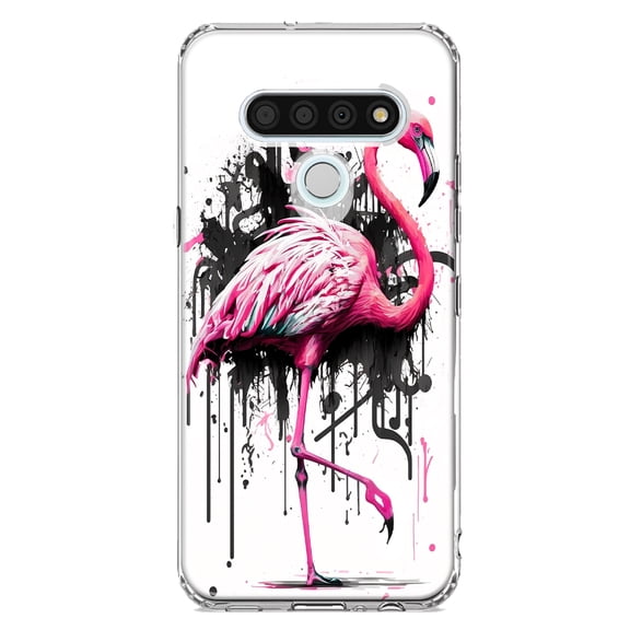 MUNDAZE LG Stylo 6 Shockproof Clear Hybrid Protective Phone Case Pink Flamingo Painting Graffiti Cover