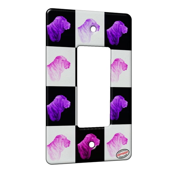 KuzmarK™ 1 Gang Rocker Wall Plate - Portrait of Lila Red Fawn Chinese Shar Pei Dog Pink Pattern Art by Denise Every