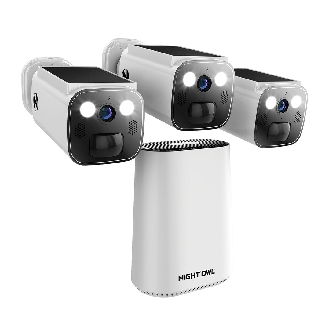 Night Owl Wi-Fi Hub with 64GB microSD Card and 3 Solar Powered Wireless 2K Deterrence Cameras