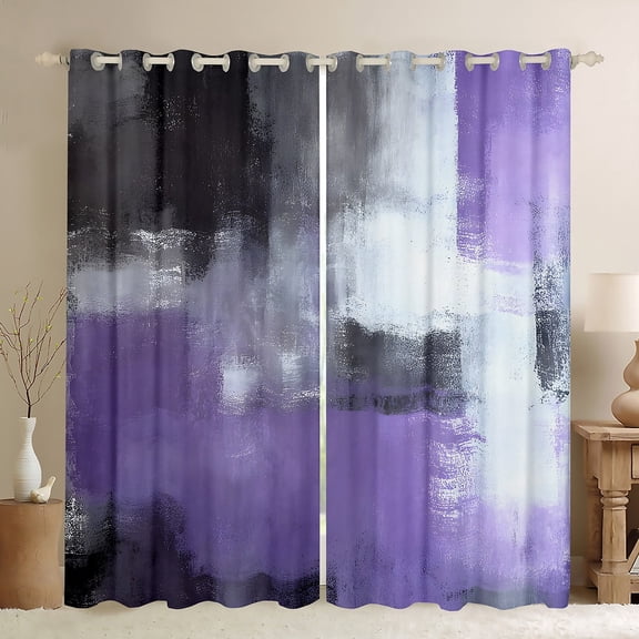 Manfei Watercolor Artwork Blackout Curtains Set of 2 (52x84 Each), Purple Gray Aesthetic Window Curtains, Ombre Oil Painting Curtains and Drapes, Luxury Bedroom Decor