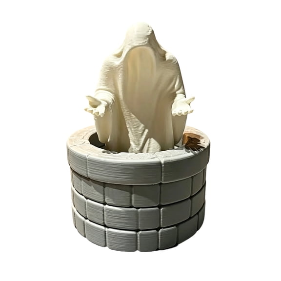 Diceymbol Halloween Ghost in Stone Well Figurine Mini Spooky Tabletop Decoration for Mantel Shelf Party Decor 6 Inch