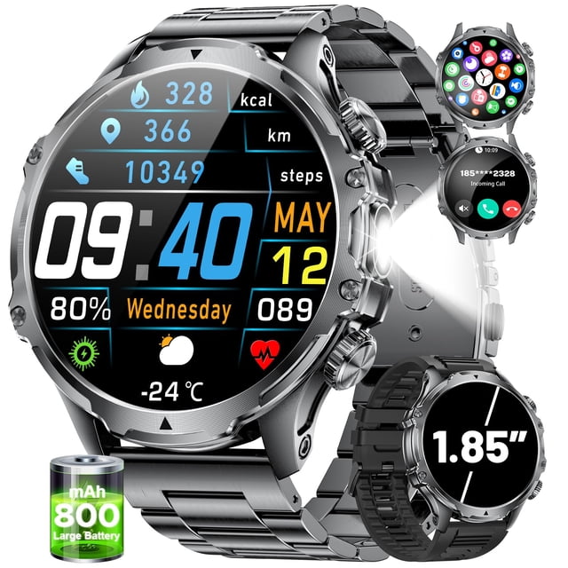 Smartwatch LIGE FV15 para hombre con linterna LED de pantalla de 1,85 pulgadas