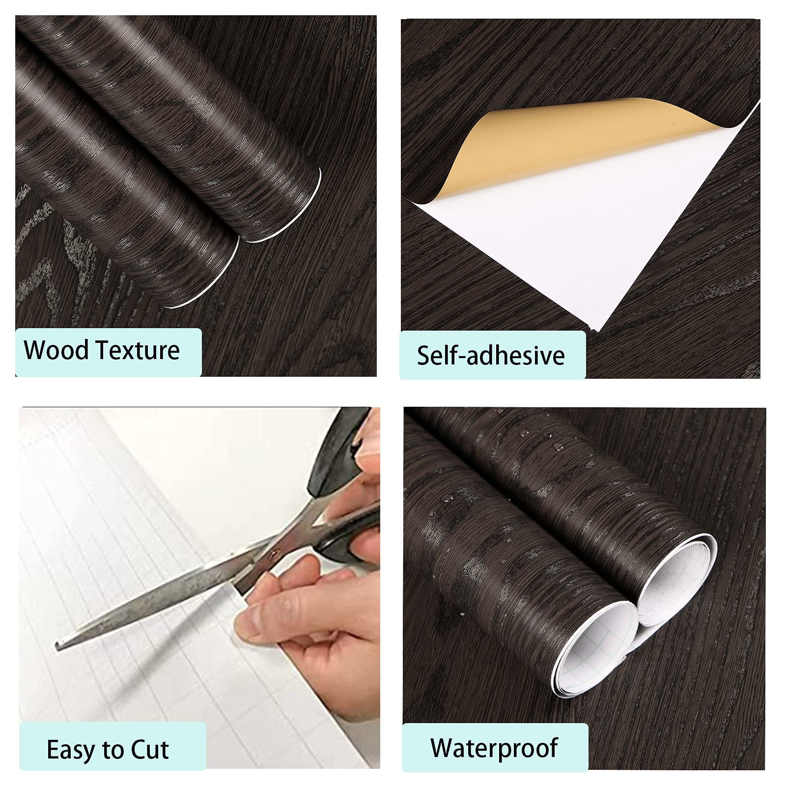 Brown Black Wood Contact Paper 24 X 196 In  Self-adhesive Wallpaper Peel And Stick Removable Decorative Wall Covering Vinyl Film For Shelf Liner Furniture Kitchen Cabinet Countertop Drawer