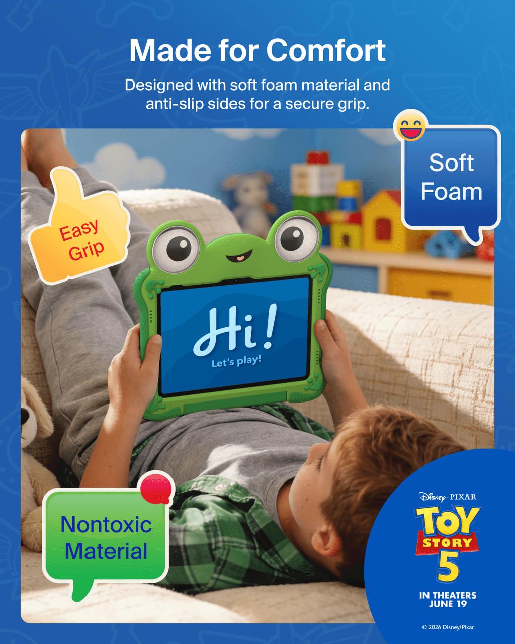Belkin Disney Pixar Toy Story iPad A16 Case Kids (11th Generation 2025, 11" / 10th Generation 2022, 10.9") - Lilypad Inspired, Shockproof Protective Cover with Handle & Kickstand, Durable Non-Toxic