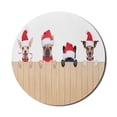 thumbnail image 1 of Christmas Mouse Pad for Computers, Group of Santa Claus Dogs over Wooden Fences Humor Animals Noel Puppies Pet Graphic, Round Non-Slip Thick Rubber Modern Mousepad, 8" Round, Tan Red, by Ambesonne, 1 of 2