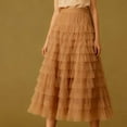 thumbnail image 4 of Felirenzacia Women’s Layered Ruffles Tulle Skirt Pleated High Waist Fluffy Maxi Skirt Fairy Cake Dress Long Tutu Party Skirt, Brown,XL, 4 of 4