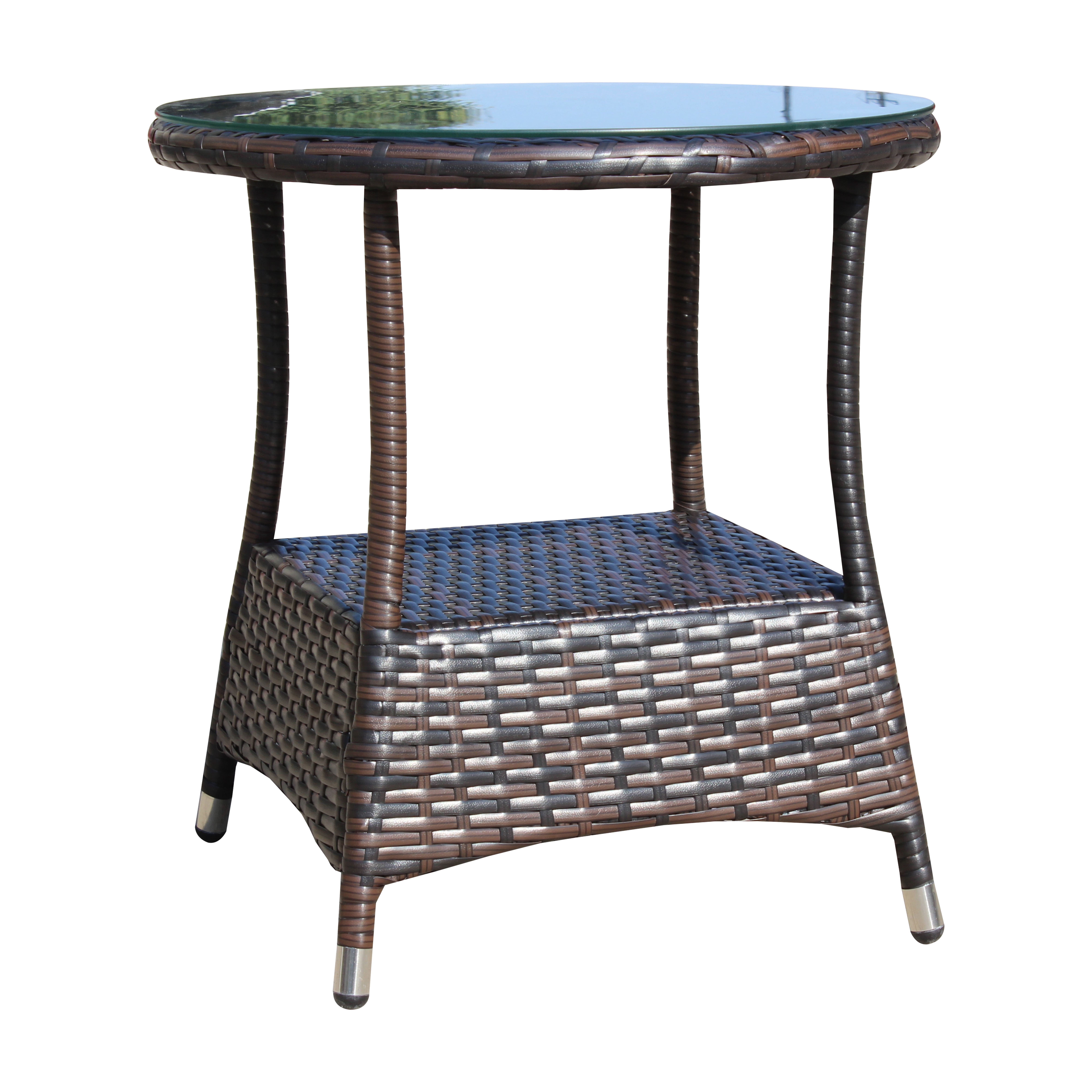 Tempered Glass Top Patio Coffee Table for Garden Backyard Deck Balcony Outdoor Leisure Living Space, Brown