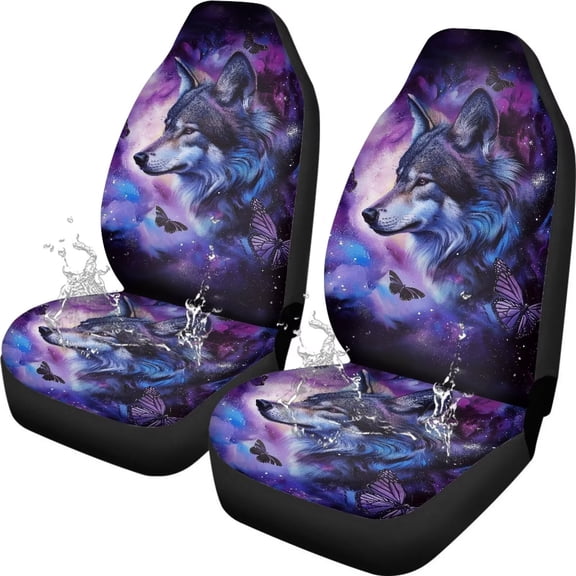 Uorisanigo Purple Wolf Car Seat Covers Waterproof Front Seat Covers Easy Installation Stretch Polyester Fabric Cover Protection Interior Accessories Universal Fit Most Cars,SUV, Trucks