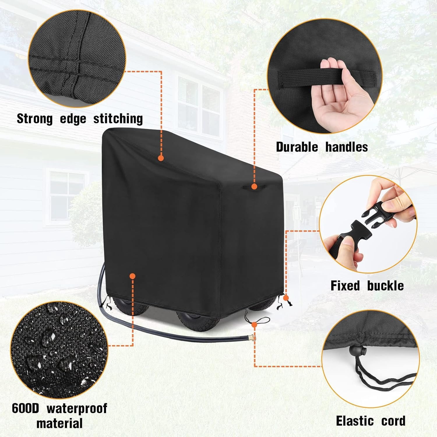 Garden Hose Reel Cart Cover, 600D Outdoor Hose Cart Covers for outside,  Anti-UV Hose Reel Cover,  Season Protection-30.3"L x26.3"Wx 35"H
