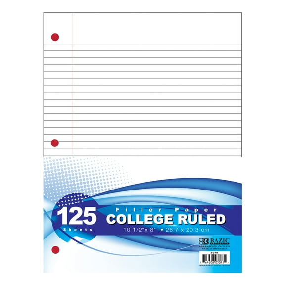 BAZIC Filler Paper Loose Leaf Papers 125 Sheet, College Ruled, 1-Pack
