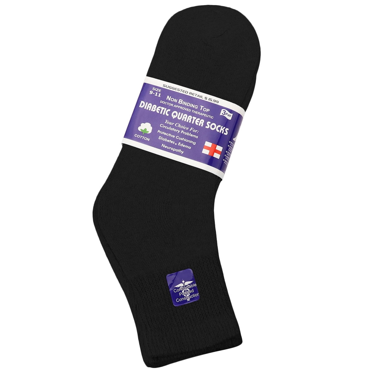 Falari 3Pack Physicians Approved Diabetic Ankle Socks Size 1315 Black
