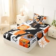 thumbnail image 2 of Castle Fairy Basketball Print Checkered Twin Sheets 3pcs, Vintage Watercolor Splash Bedding, Orange Black White,1 Fitted Sheet, 1 Flat Sheet and 1 Pillowcase, 2 of 6