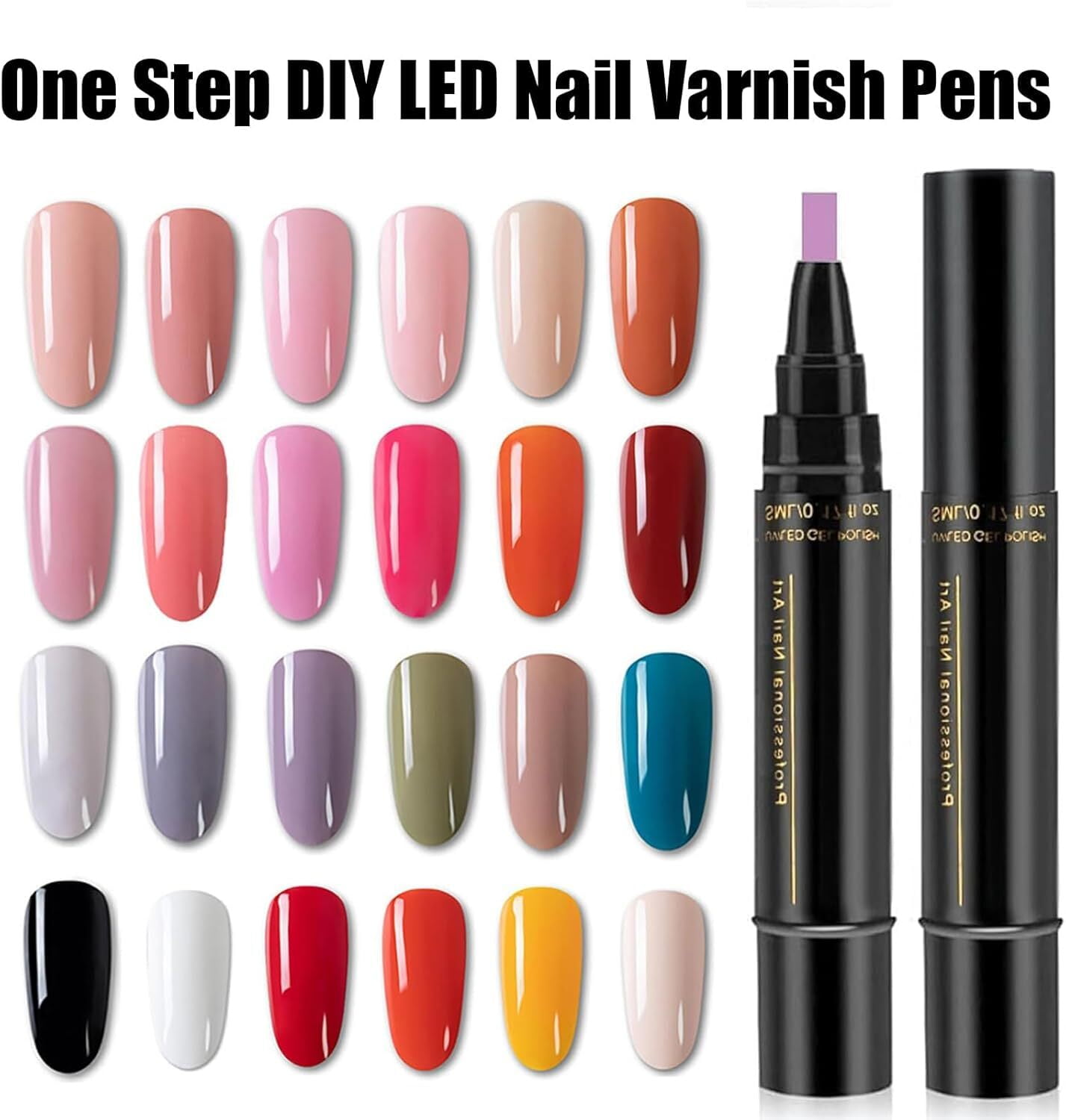 Non UV Gel Nail Pen Set – 6 Colors per Set, One Step DIY Nails Varnish Pen, 3 in 1 Quick Dry Nail Polish Pens,Colorful Gel Pens for DIY Nail Art, Easy Nail Polish Pen for Women Girls