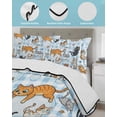 thumbnail image 4 of Quilts Twin Size Bedding Set, Blue Plaid Cat Lightweight Quilted Comforter, Funny Cute Fish Leaves Bubble Soft Reversible Bedspread Coverlet with Pillow Covers for All Season, 68" x 86", 4 of 7