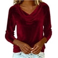 thumbnail image 6 of Velvet T Shirts for Women Dressy Casual Long Sleeve Shirt Cowl Neck Drape Ruched Front Blouses Solid Color Tops, 6 of 7