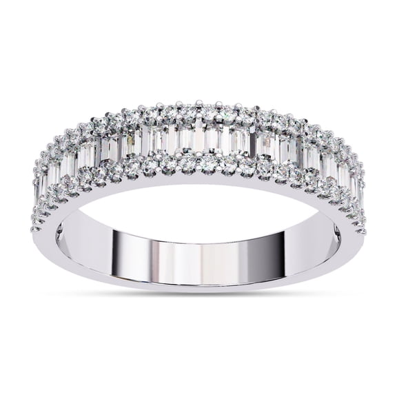 AFFY Three Row Wedding Band Ring for Women, 0.60 Carat (ctw) Baguette and Round Cut Lab Grown Diamond Ring in 14K White Gold Plated 925 Sterling Silver Jewelry Gift for Her F-G-H, SI Quality -4