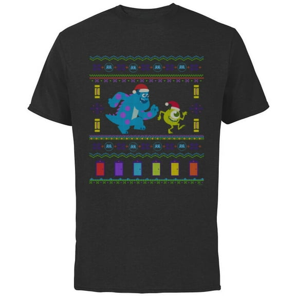 Disney PIXAR Monsters, Inc. Ugly Christmas Sweater Holiday - Short Sleeve Cotton T-Shirt for Adults - Customized-Black