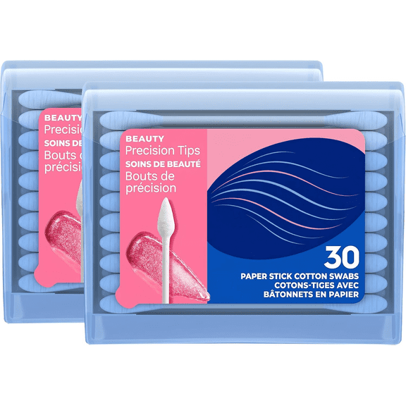 Cotton Swabs Precision Tips, Travel Size Toiletries for Beauty and Home, 100% Cotton, 30 Count (Pack of 2)