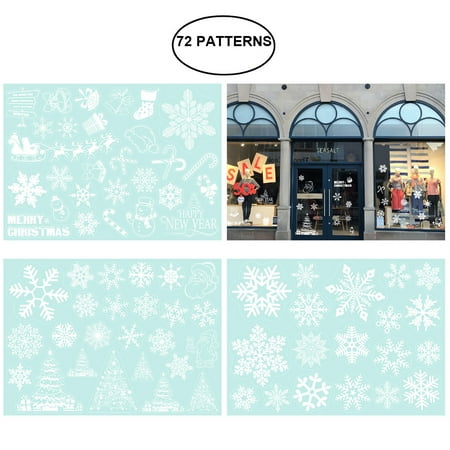 Christmas Retail Stores TINKSKY 3 Sheets 72 Patterns Christmas Snowflakes Candy Cane Snowman Decoration Removable PVC Wall Window Door Mural Decal Sticker for Retail Store Coffee House Restaurant Supermarket Dress Shop ()