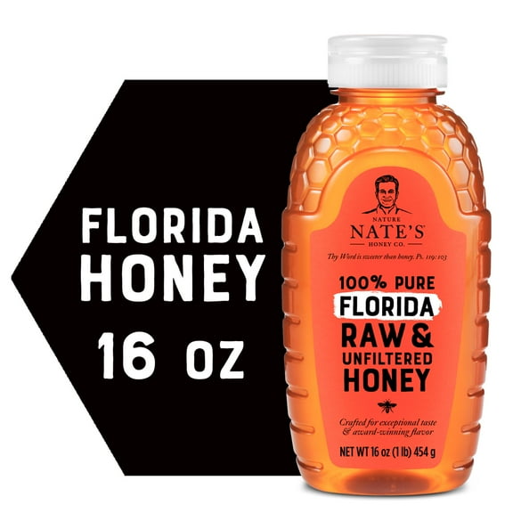 Nate's Florida Honey: 100% Pure, Raw and Unfiltered Honey - 16 fl oz Gluten-Free Honey
