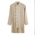 thumbnail image 4 of XDZJLR Men Shirts Fashionable Muslim Standing Long Sleeve Robe Pleated Tops, 4 of 4
