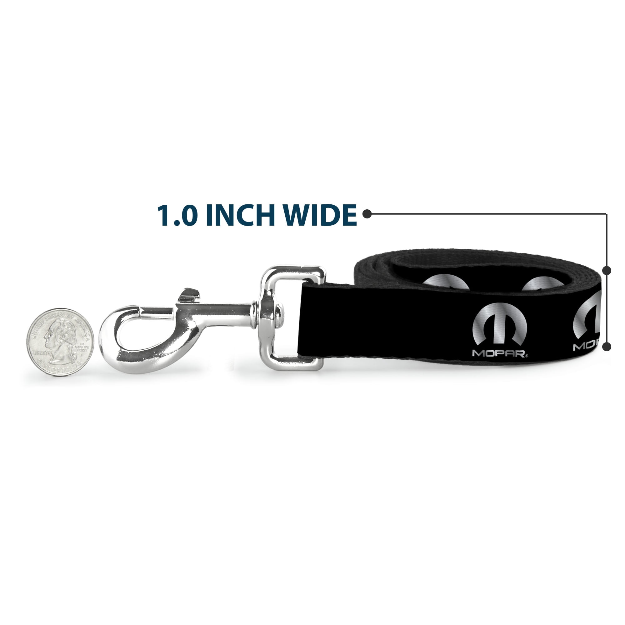 Mopar Pet Leash, Dog Leash, Mopar Logo Repeat Black Silver Gradient, 6 Feet Long 1.0 Inch Wide