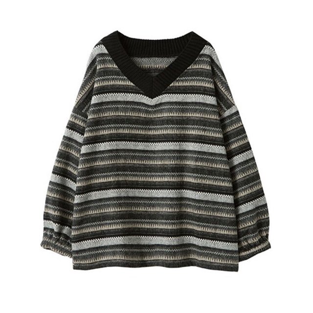 Jersey Vintage a rayas para mujer, suéter de gran tamaño, Tops de punto de manga larga, ropa de calle de Hip Hop, otoño