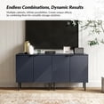 thumbnail image 3 of Tina's Home 35" Tall Navy 2-Door Accent Cabinet with Linear Groove Design, Wood Legs, Storage Cabinet for Bedroom, Living Room, Bathroom or Entryway, 3 of 8
