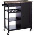 thumbnail image 2 of Clayton Wheeled Kitchen Serving Cart, Black & Marble Wood, With Storage Cabinet, Open Shelves, Drawer & Towel Rack, 2 of 8