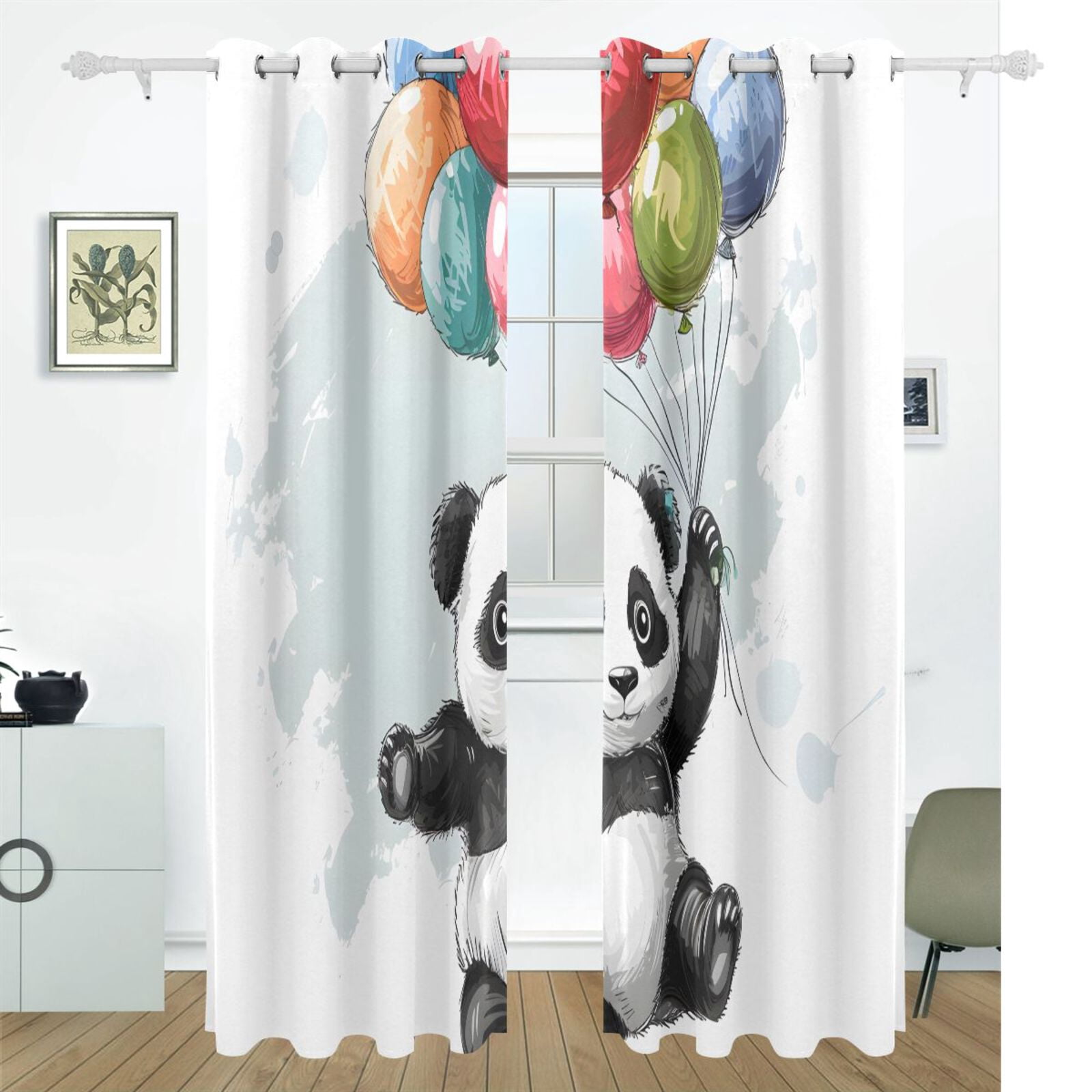 Panda Bear Balloons Black Out Curtains 72 Inch Length Curtains for Sliding Glass Doors Bedroom Living Room 2 Pack