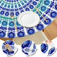 thumbnail image 4 of 44in Round Tablecloth with Elastic Edge, Waterproof Fitted Table Cover for 36-44" Tables, Boho Theme Polyester Reusable Table Cloths Wipe Clean for Picnic, Dining, Outdoor Use and Party Decor, 4 of 7