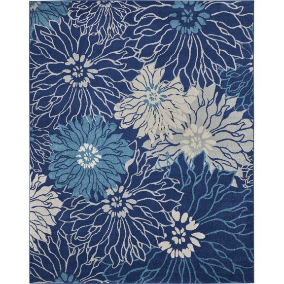 7’ x 10’ Navy and Ivory Floral Area Rug