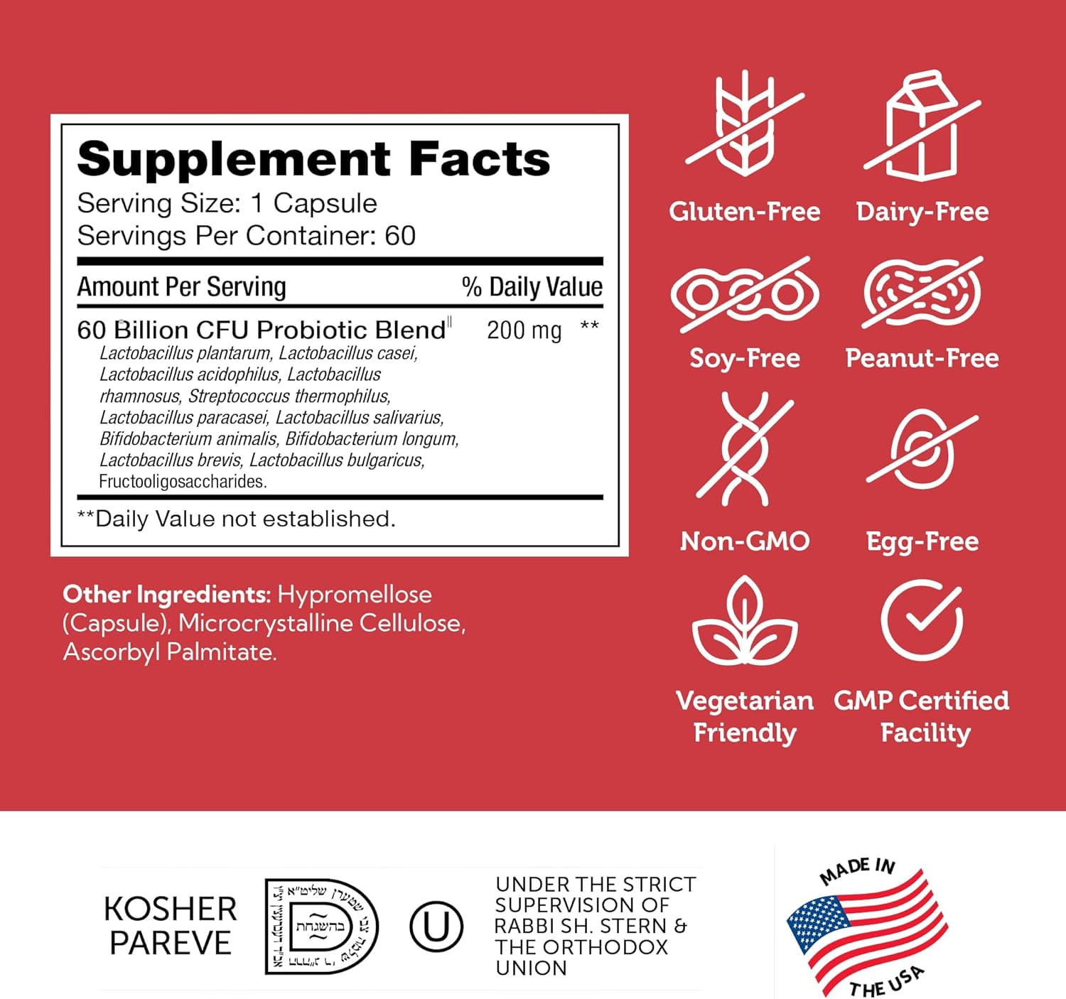 Zahler BioDophilus60, Advanced Probiotic Formula, 60 Billion CFU, 60 Capsules, Probiotic, Probiotics, Probiotic Supplement
